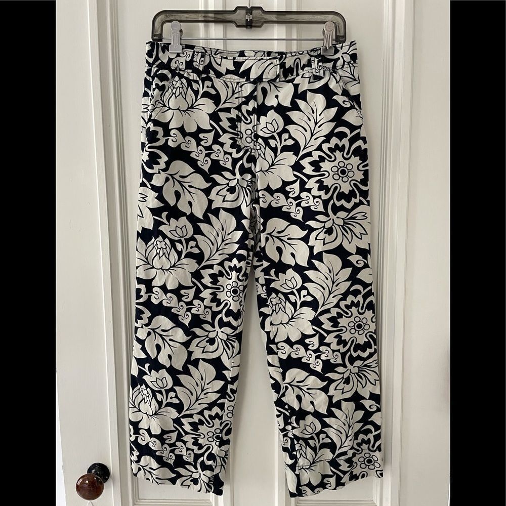 J Crew navy/cream floral crop pants 2